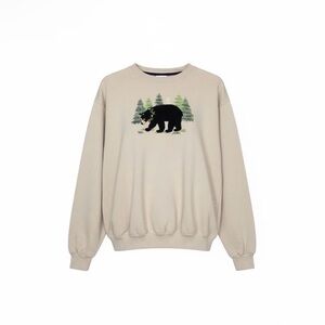Men's Beige Crewneck Sweatshirt with Black Bear Graphic
